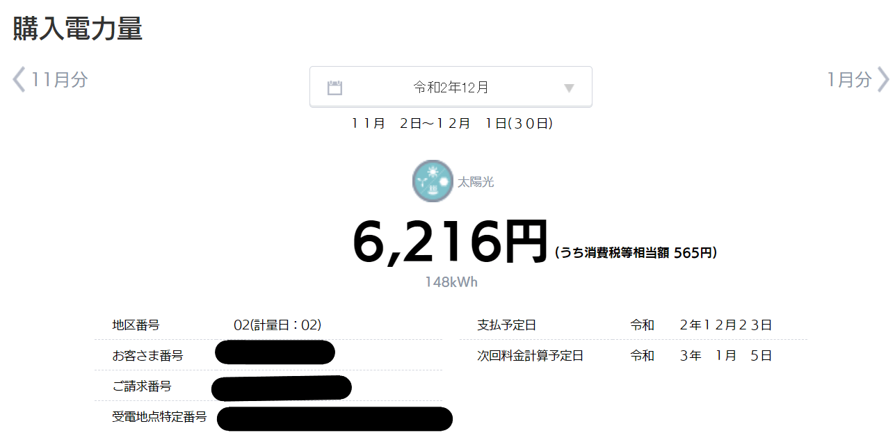 2020年12月売電明細